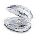 Swarovski Faceted Crystal Clam Shell open with White Crystal Pearl